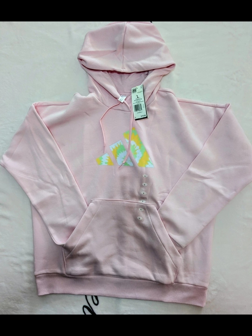 Adidas Pink tie-dye hoodie with button detail Size L #tie-dye #pastel